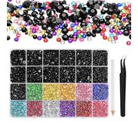 NACHLYNN Lot de 36 000 strass en résine - 2 à 6 mm - Multicolore - Noir - Plat et rond - Convient pour le nail art, la peinture du visage, les costumes et autres créations DIY (avec pincette)