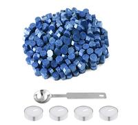 NACHLYNN Lot de 600 perles de cire octogonales bleu ciel avec 1 cuillère à fondre et 4 bougies chauffe-plat pour lettres, cartes de vœux, travaux manuels
