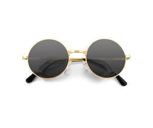 NACHLYNN Lunettes de soleil rondes hippies avec bordure métallique, verres ronds hippies avec protection UV380, lunettes de soleil 70s pour homme et femme, accessoire de fête, Noir