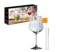 Nachtmann Spiegelau 103143 Tastes Good Lot de 9 verres à gin Tonic (637 ml), 4 pailles en verre, 1 brosse de nettoyage, transparents