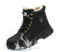 NACKINg Chaussures de Sécurité Hiver Hommes Femmes Chaussures de Travail Embout Acier Protection Bottes de Sécurité Antidérapantes Imperméables Doublées Chaudes, Noir, EU 45