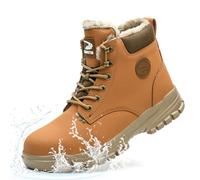 NACKINg Chaussures de Sécurité Hiver Hommes Femmes Chaussures de Travail Embout Acier Protection Bottes de Sécurité Antidérapantes Imperméables Doublées Chaudes, Marron Kaki, EU 40