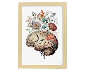 Nacnic affiche anatomique du cerveau illustration colorée de parties du corps humain avec des fleurs A3 Cadre en bois clair