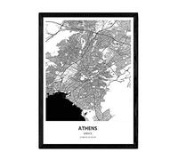 Nacnic Affiche avec Carte d'Athènes - Grèce. Villes Sheets en Europe avec Les Mers et Les rivières en Couleur Noire. Format A3