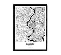 Nacnic Affiche avec Carte de Bangkok - Thaïlande. Feuilles de Villes d'Asie avec des Mers et des rivières en Couleur Noire. Format A3