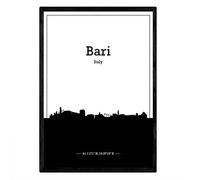 Nacnic Affiche avec Carte de Bari - Italie. Feuilles Skyline avec des Villes en Italie avec Une Ombre Noire. Format A3