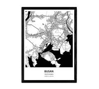 Nacnic Affiche avec Carte de Busan - Corée du Sud. Feuilles de Villes d'Asie avec des Mers et des rivières en Couleur Noire. Format A3