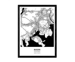 Nacnic Affiche avec Carte de Busan - Corée du Sud. Feuilles de Villes d'Asie avec des Mers et des rivières en Couleur Noire. Format A3