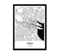 Nacnic Affiche avec Carte de Dublin - Irlande. Villes Sheets en Europe avec Les Mers et Les rivières en Couleur Noire. Format A4