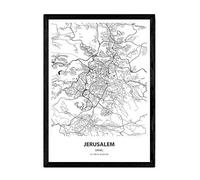 Nacnic Affiche avec carte de Jérusalem - Israël. Feuilles villes du Moyen-Orient avec des mers et des rivières en couleur noire. format A4