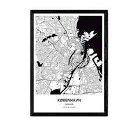 Nacnic Affiche avec Carte de Kobenhavn - Danemark. Villes Sheets en Europe avec Les Mers et Les rivières en Couleur Noire. Format A3