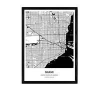 Nacnic Affiche avec Carte de Miami - Etats-Unis. Feuilles de Villes américaines avec des Mers et des rivières en Couleur Noire. Format A4