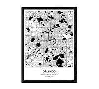 Nacnic Affiche avec carte de Orlando - USA. Feuilles de villes américaines avec des mers et des rivières en couleur noire. format A4
