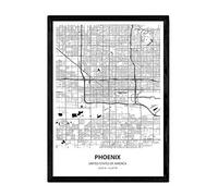 Nacnic Affiche avec Carte de Phoenix - Etats-Unis. Feuilles de Villes américaines avec des Mers et des rivières en Couleur Noire. Format A4