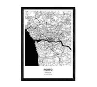 Nacnic Affiche avec carte de Porto - Portugal. Sheets villes en Espagne avec les mers et les rivières en couleur noire. format A3