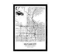 Nacnic Affiche avec carte de Salt Lake City - États-Unis. Feuilles de villes américaines avec des mers et des rivières en couleur noire. format A4