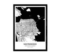 Nacnic Affiche avec carte de San Francisco - Etats-Unis. Feuilles de villes américaines avec des mers et des rivières en couleur noire. format A4