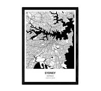 Nacnic Affiche avec carte de Sydney - Australie. villes Feuilles en Australie avec les mers et les rivières en couleur noire. format A4