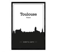 Nacnic Affiche avec Carte de Toulouse - France. Feuilles Skyline avec des Villes en France avec l'ombre Noire. Format A3