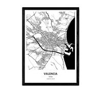 Nacnic Affiche avec carte de Valence - Espagne. Sheets villes en Espagne avec les mers et les rivières en couleur noire. format A4