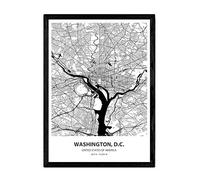 Nacnic Affiche avec carte de Washington D.C. - Etats-Unis. Feuilles de villes américaines avec des mers et des rivières en couleur noire. format A4