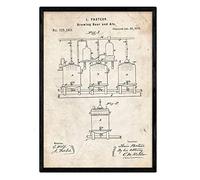 Nacnic Affiche brasserie de brevet. Feuille avec le vieux brevet de dessin en format A3 et vintage background