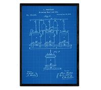 Nacnic Affiche Brasserie de Brevet. Fiche avec l'ancien Format A3 de Brevet de Dessin avec Le Fond Bleu