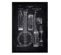 Nacnic Affiche brevet Banjo. Fiche avec l'ancien format A3 de brevet de conception avec fond noir