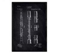 Nacnic Affiche clarinette de brevet. Fiche avec l'ancien format A3 de brevet de conception avec fond noir
