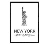 Nacnic Affiche de New York - Statue de la liberté. Assiette avec des monuments des villes. Taille A3, avec cadre