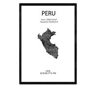Nacnic Affiche du Pérou. Lames de pays et de continents du monde. Taille A3 avec cadre