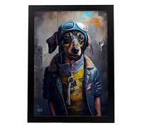 Nacnic Affiche du Teckel pilote en style photographie. Illustrations amusantes et réalistes d'animaux en vêtements humains. Design d'intérieur et décoration. A4 Cadre noir.