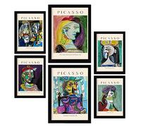 Nacnic Affiche ensemble de 6 Picasso 2 Collection d'œuvres d'art, Tableaux décoratifs pour votre salon, chambre à coucher, foyer. Impressions d'art mural. A4 and A3 with Black Frames
