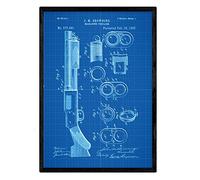 Nacnic Affiche fusil de chasse de brevet. Fiche avec l'ancien format A3 de brevet de dessin avec le fond bleu