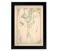 Nacnic Affiche géographique dans le style vintage. Carte de l'Australie et de la Polynésie. Illustrations de cartes du vieux monde dans les tons sépia. A4, avec cadre.