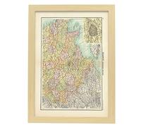 Nacnic Affiche géographique dans le style vintage. Carte du nord de la France. Illustrations de cartes du vieux monde dans les tons sépia. A3, avec cadre.