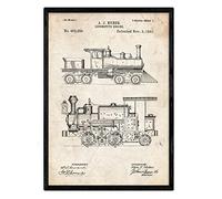 Nacnic Affiche Locomotive de brevet. Feuille avec le vieux brevet de dessin en format A3 et vintage background