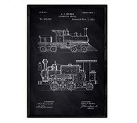 Nacnic Affiche Locomotive de brevet. Fiche avec l'ancien format A3 de brevet de conception avec fond noir