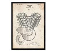 Nacnic Affiche moteur à combustion de brevet Harley Davidson. Feuille avec le vieux brevet de dessin en format A3 et vintage background