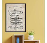 Nacnic Affiche trompette de brevet 2. feuille avec l'ancien brevet de dessin en format A3 et vintage background