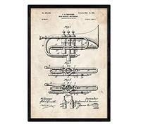 Nacnic Affiche trompette de brevet. Feuille avec le vieux brevet de dessin en format A3 et vintage background