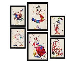 Nacnic Alice au pays des merveilles Affiches. Illustrations de Style Aquarelle de Contes, Films et Livres Classiques pour Enfants. Design d'intérieur et décoration. A4 & A3.