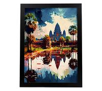 Nacnic Angkor Vat Affiche de style peinture à l'huile. Illustrations de monuments et de villes en style photographique couleur. Design d'intérieur et décoration. A4.