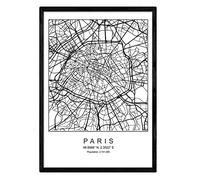 Nacnic Art Imprimer Carte de la ville Paris Style nordique en noir et blanc. Affiche A3 Taille encadrée avec du papier noir imprimé 250 gr. Photos, draps et affiches pour salon et chambre à coucher