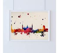 NACNIC Art Imprimer Ville de Zaragosse. Skyline aquarelle style et explosion de couleur. Poster A3 Taille imprimée sur papier 250 grammes et encres décor à la maison. A3.