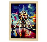 Nacnic Atomium Affiche de style peinture à l'huile. Illustrations de monuments et de villes en style photographique couleur. Design d'intérieur et décoration. A4 avec cadres en bois clair.