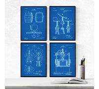 Nacnic Bleu - Lot de 4 Feuilles avec du vin de Brevets. Définir des Affiches avec des Inventions et des Anciens Brevets