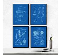 Nacnic Blue - Lot de 4 Feuilles Brevet de pêche. Définir des Affiches des Inventions des Anciens Brevets. Choisissez la Couleur Que Vous Aimez. Imprimé sur de Haute qualité de 250 grammes