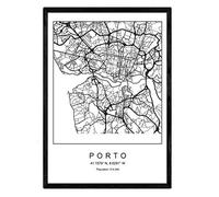 Nacnic Carte Art Blade Porto Style nordique en noir et blanc. Affiche A3 Taille encadrée avec du papier noir imprimé 250 gr. Photos, draps et affiches pour salon et chambre à coucher