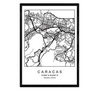 Carte Art de la ville Caracas Nordic Style en noir et blanc. Affiche A4 encadrée de papier imprimé de cadre noir 250 gr. Photos, draps et affiches pour salon et chambre à coucher
